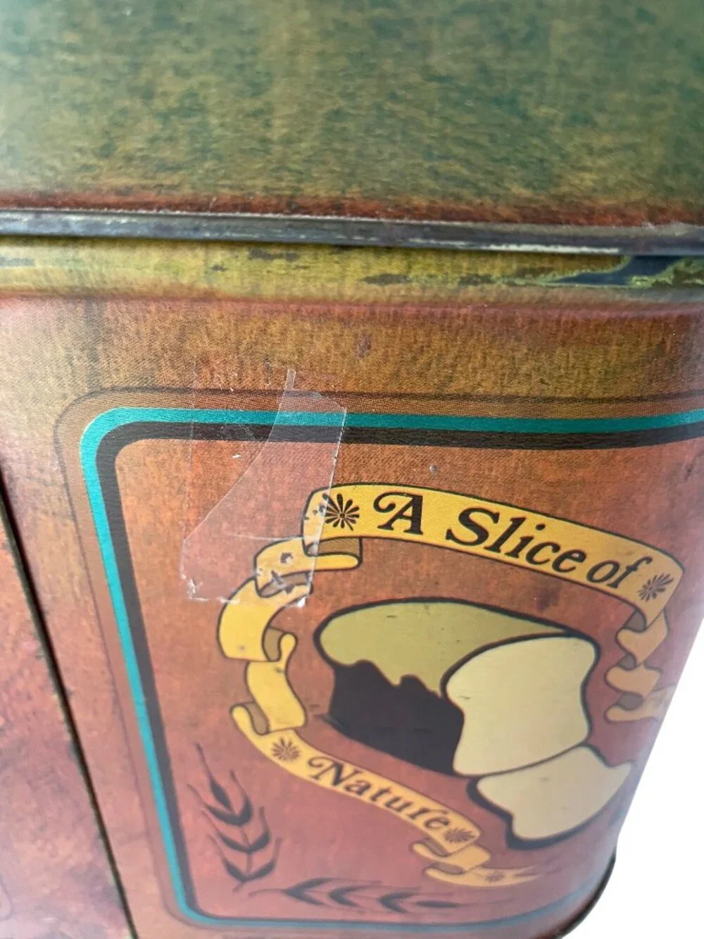 Vintage Chein Tin Bread Box A Slice of Nature Brown Large Better Baked Brand